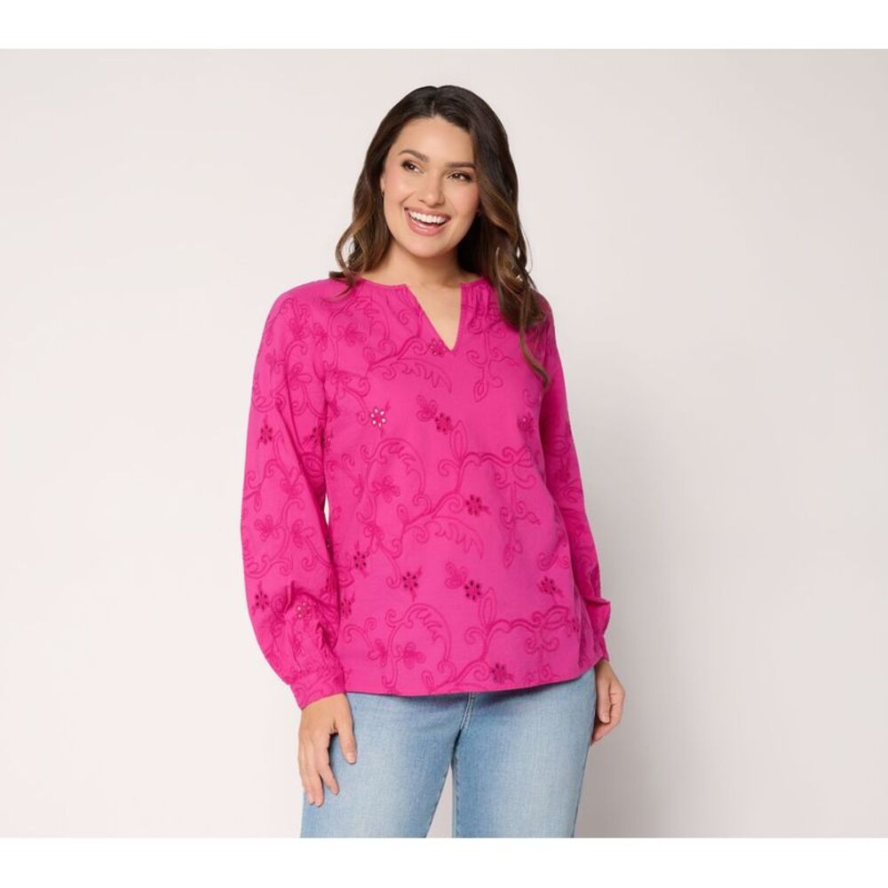 Joan Rivers Classics Collection Women's Top Plus Sz 2X Eyelet Purple